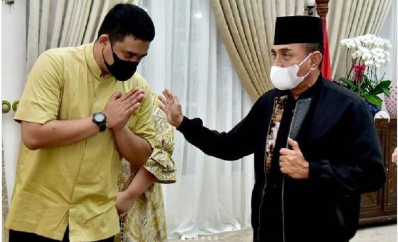 Bobby Nasution dan istri Kahiyang Ayu mendatangi Rumah Dinas Gubernur Sumatra Utara (Sumut) Edy Rahmayadi pada lebaran hari Idul Fitri.