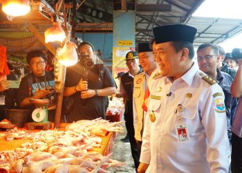 Gubernur Jambi, Dr. H. Al Haris, S.Sos, MH., saat diwawancarai usai melakukan Inspeksi Mendadak (Sidak) Harga Bahan Pokok di Pasar Angso Duo Jambi. (Gambar: Patra)